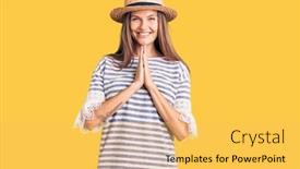  Presentation with praying hands - Colorful PPT theme enhanced with beautiful-caucasian-woman-wearing-summer backdrop and a yellow colored foreground