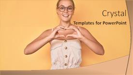  Presentation with love heart - Audience pleasing theme consisting of beautiful-caucasian-woman-wearing-summer backdrop and a yellow colored foreground