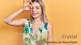  Presentation with summer - Presentation design consisting of beautiful-caucasian-woman-wearing-summer background and a  colored foreground