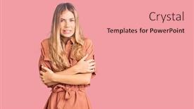  Presentation with woman sad - Colorful slides enhanced with beautiful-caucasian-woman-with-blonde backdrop and a coral colored foreground