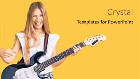  Presentation with electric guitar - Presentation theme featuring beautiful-caucasian-woman-with-blonde background and a yellow colored foreground