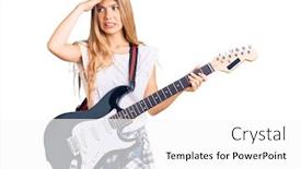 Presentation with electric guitar - Cool new slide deck with beautiful-caucasian-woman-with-blonde backdrop and a white colored foreground