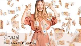  Presentation with thought - Beautiful slide deck featuring beautiful-caucasian-woman-with-blonde backdrop and a coral colored foreground