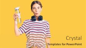  Presentation with water bottle - Slide deck having beautiful-caucasian-woman-with-blonde background and a yellow colored foreground