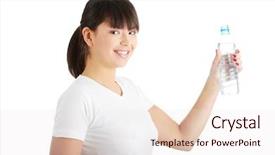  Presentation with mineral - Presentation with beautiful caucasian woman with bottle background and a  colored foreground