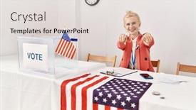  Presentation with political woman - Slide set consisting of beautiful-caucasian-woman-working background and a  colored foreground