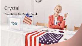  Presentation with political woman - PPT theme featuring beautiful-caucasian-woman-working background and a lemonade colored foreground