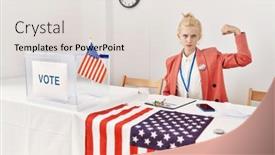  Presentation with political woman - Presentation theme featuring beautiful-caucasian-woman-working background and a lemonade colored foreground