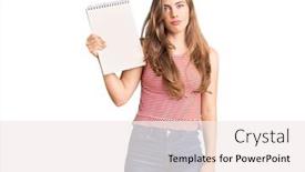  Presentation with attitude - Colorful slides enhanced with beautiful-caucasian-young-woman-holding backdrop and a sky blue colored foreground