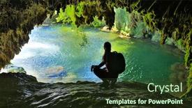  Presentation with cave - PPT theme consisting of beautiful-cave-with-blue-lake background and a tawny brown colored foreground