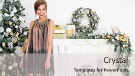  Presentation with christmas holidays - Amazing theme having beautiful charming woman in evening backdrop and a light gray colored foreground