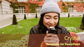  Presentation with old clothes - Presentation theme featuring beautiful-cheerful-asian-woman background and a tawny brown colored foreground