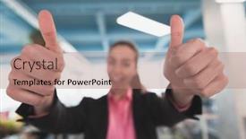  Presentation with cheerful - PPT layouts featuring beautiful-cheerful-businessswoman-showing-double background and a coral colored foreground