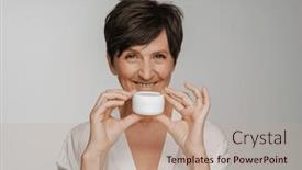  Presentation with cheerful - PPT theme having beautiful-cheerful-senior-woman background and a  colored foreground