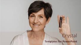  Presentation with cosmetic - Slide deck having beautiful-cheerful-senior-woman background and a coral colored foreground