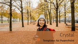  Presentation with cheerful - Presentation theme enhanced with beautiful-cheerful-young-asian-woman and a  colored foreground