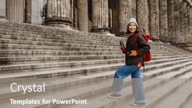  Presentation with climbing stairs - Slide set consisting of beautiful-cheerful-young-asian-woman background and a gray colored foreground