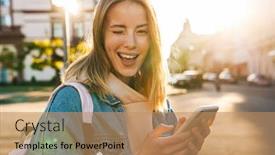  Presentation with cheerful - Audience pleasing presentation theme consisting of beautiful-cheerful-young-blonde-woman backdrop and a coral colored foreground