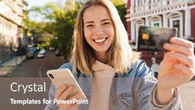  Presentation with credit card - Presentation enhanced with beautiful-cheerful-young-blonde-woman background and a coral colored foreground