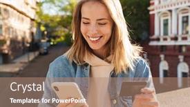  Presentation with credit card - Amazing presentation theme having beautiful-cheerful-young-blonde-woman backdrop and a coral colored foreground