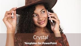  Presentation with cowboy hat - PPT theme having beautiful-cheerful-young-woman-wearing background and a tawny brown colored foreground