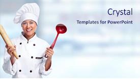  Presentation with banner blue - PPT theme consisting of beautiful chef woman over blue background and a sky blue colored foreground