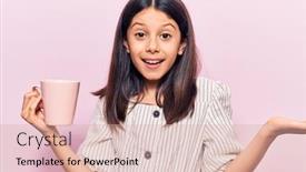  Presentation with coffee - Colorful presentation design enhanced with beautiful-child-girl-holding-coffee backdrop and a  colored foreground