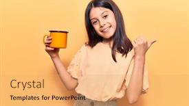  Presentation with coffee - PPT theme having beautiful-child-girl-holding-coffee background and a yellow colored foreground