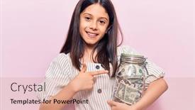  Presentation with finger - Colorful PPT theme enhanced with beautiful-child-girl-holding-jar backdrop and a coral colored foreground
