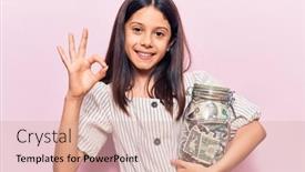  Presentation with friendly - PPT theme with beautiful-child-girl-holding-jar background and a soft green colored foreground