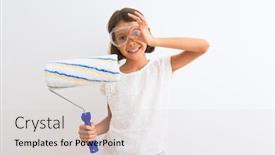  Presentation with child eye - Presentation theme enhanced with beautiful-child-girl-holding-painting background and a lemonade colored foreground