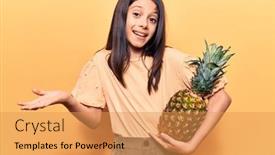  Presentation with pineapple - Colorful PPT theme enhanced with beautiful-child-girl-holding-pineapple backdrop and a yellow colored foreground