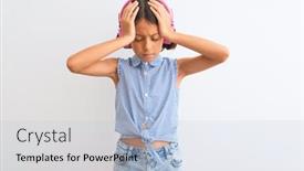  Presentation with music headphones - Amazing presentation design having beautiful-child-girl-listening backdrop and a light blue colored foreground