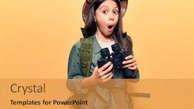  Presentation with explorer - Amazing presentation design having beautiful-child-girl-wearing-explorer backdrop and a gold colored foreground