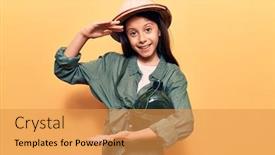  Presentation with explorer - Presentation theme with beautiful-child-girl-wearing-explorer background and a yellow colored foreground