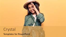  Presentation with child eye - Presentation theme featuring beautiful-child-girl-wearing-explorer background and a yellow colored foreground