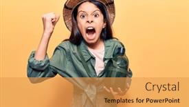  Presentation with angry child - Cool new PPT layouts with beautiful-child-girl-wearing-explorer backdrop and a yellow colored foreground