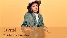  Presentation with explorer - Amazing slide deck having beautiful-child-girl-wearing-explorer backdrop and a gold colored foreground