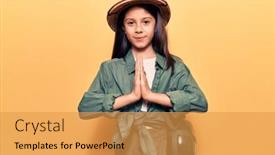 Presentation with explorer - PPT theme having beautiful-child-girl-wearing-explorer background and a yellow colored foreground
