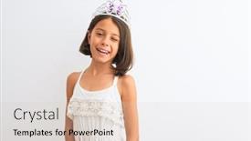  Presentation with princess - PPT theme with beautiful child girl wearing princess crown standing over isolated white background winking looking at the camera cheerful and happy face background and a lemonade colored foreground