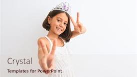 Presentation with princess - Slide deck having beautiful child girl wearing princess crown standing over isolated white background smiling looking to the camera showing fingers doing victory sign number two background and a lemonade colored foreground