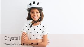  Presentation with security camera - PPT theme having beautiful-child-girl-wearing-security background and a coral colored foreground