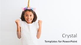  Presentation with unicorn girl - Theme having beautiful child girl wearing unicorn background and a sky blue colored foreground
