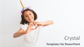  Presentation with unicorn girl - Presentation theme consisting of beautiful-child-girl-wearing-unicorn background and a sky blue colored foreground