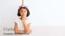  Presentation with unicorn girl - PPT theme enhanced with beautiful-child-girl-wearing-unicorn background and a lemonade colored foreground