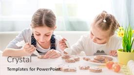  Presentation with gingerbread - Slide set consisting of beautiful-child-girls-decorating-gingerbread background and a lemonade colored foreground