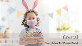  Presentation with face mask - Amazing presentation design having beautiful-child-with-painting-eggs backdrop and a soft green colored foreground