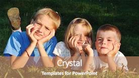  Presentation with play children - Theme with beautiful children laying on ground background and a coral colored foreground