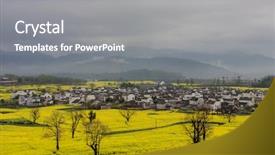 Presentation with rural - Cool new presentation design with beautiful chinese rural landscape under cloudy sky backdrop and a gray colored foreground
