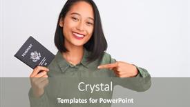  Presentation with states - Amazing presentation design having beautiful chinese woman holding usa united states passport over isolated white background with surprise face pointing finger to himself backdrop and a gray colored foreground